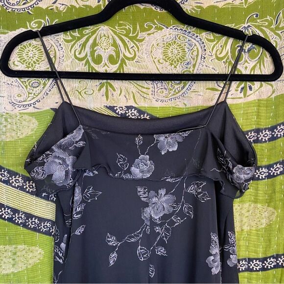 90s Byer Too! Deadstock Floral Black Midi Dress Size Small - Picture 6 of 13
